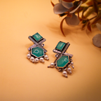 Teal Geometric Cluster Oxidized Dangle Earrings