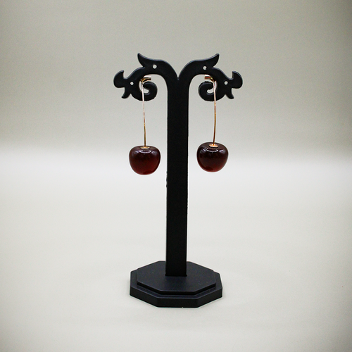 Wine Red Polished Cherry Drop Earrings
