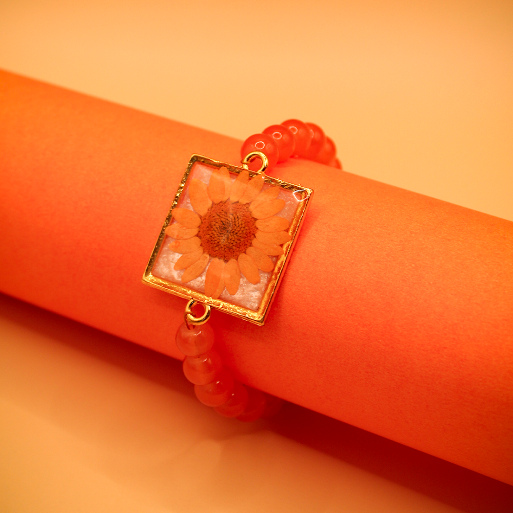 Marigold Resin Floral Beaded Bracelet
