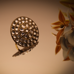 Oxidised Kundan Grand Disc Adjustable Cocktail Ring