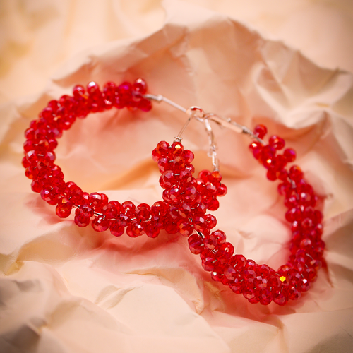 Red Beaded Hoop Earrings