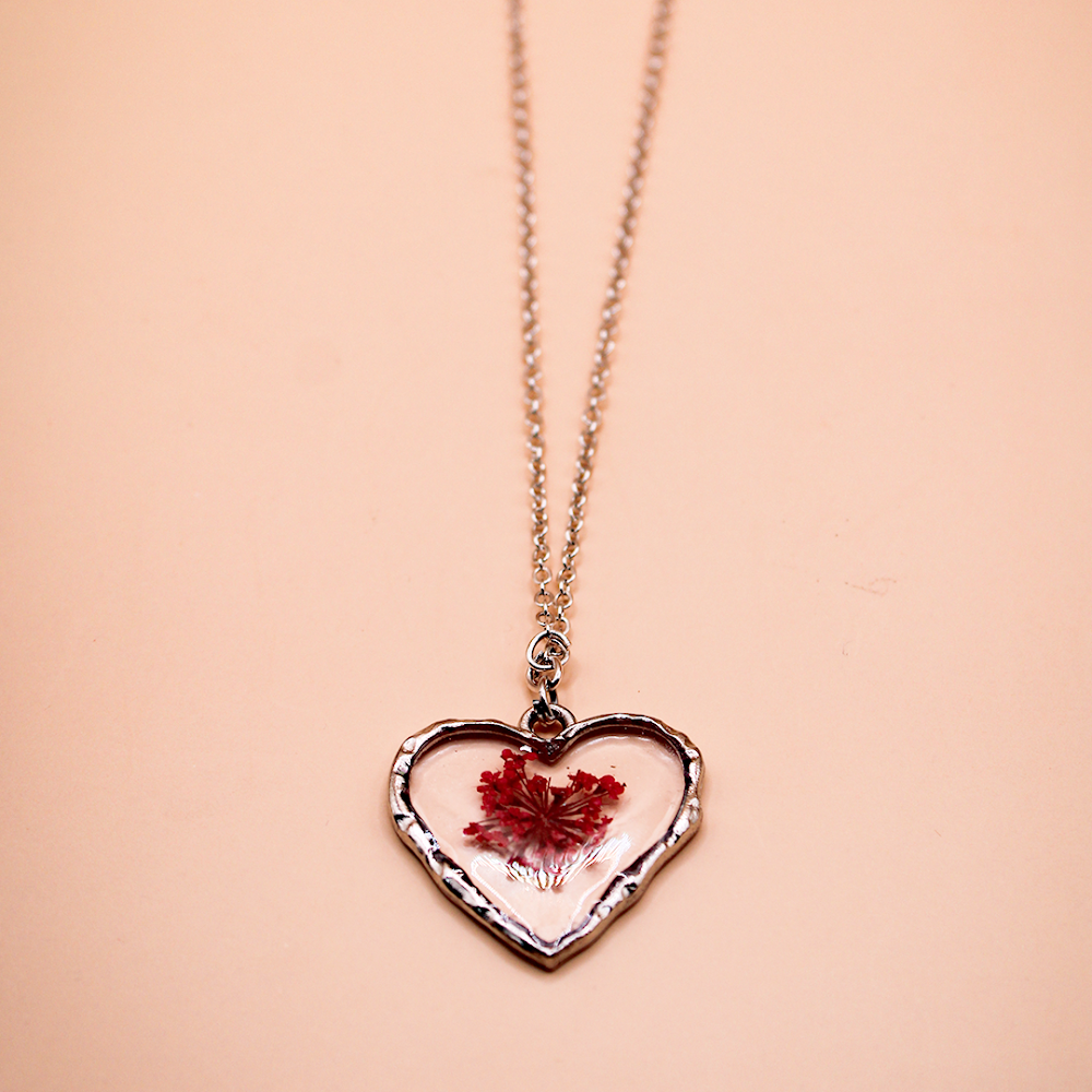 Cherry Blossom Resin Heart Pendant