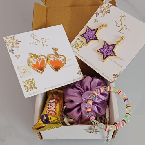 Birthday Special Cute Gift Box – Heart & Star Earrings Combo