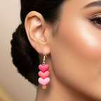Stacked Pink Hearts Dangle Earrings
