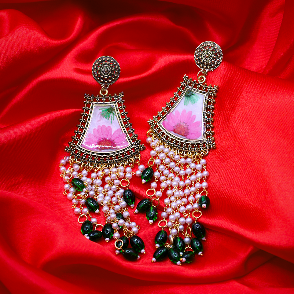 Mughal Pink Floral Jhumka Earrings
