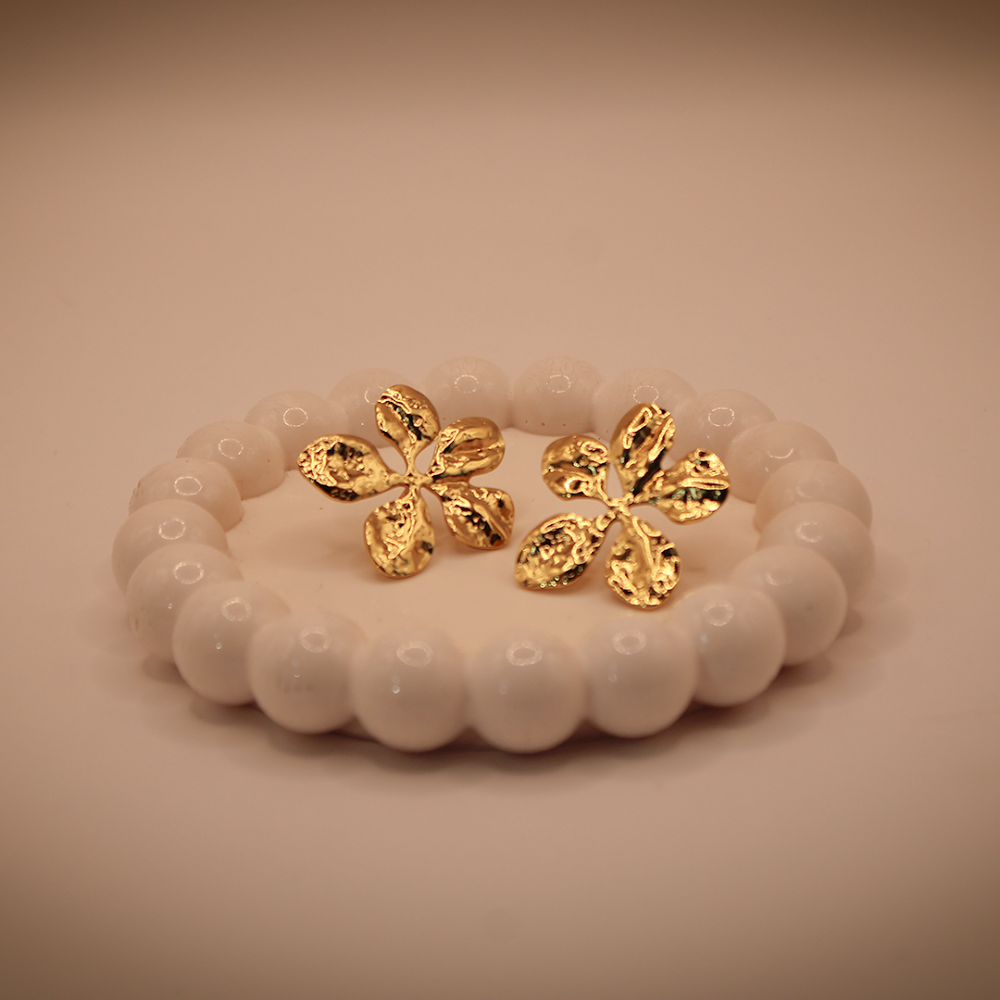 Hammered Petal Golden Statement Studs