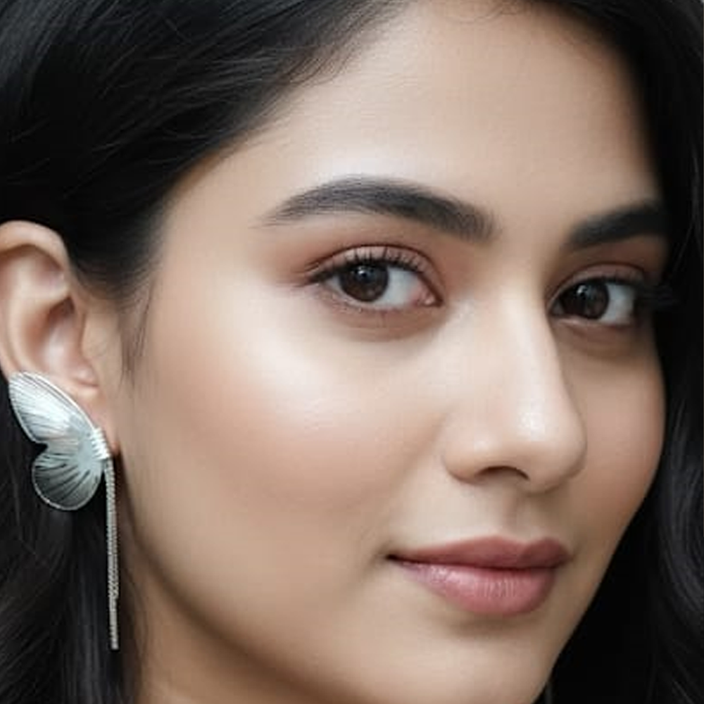 Silver Monarch Chain Drop Statement Studs