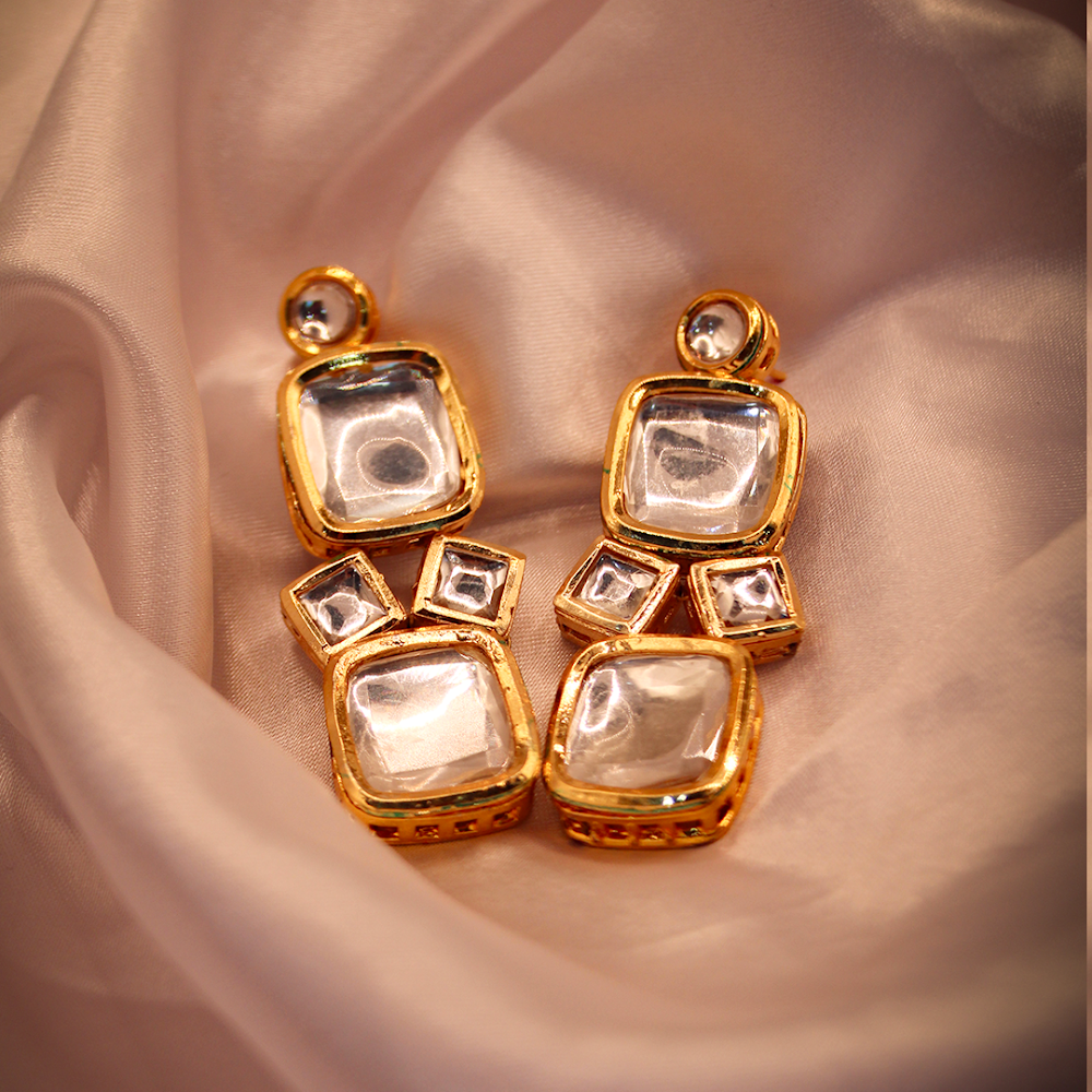 Irregular Kundan Cut Dangle Earrings