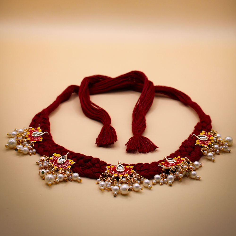 Jadau Rakt Kamal Silk Thread Braided Choker Necklace