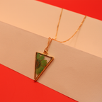 Encased Emerald Flower Trianglular  resin Pendant
