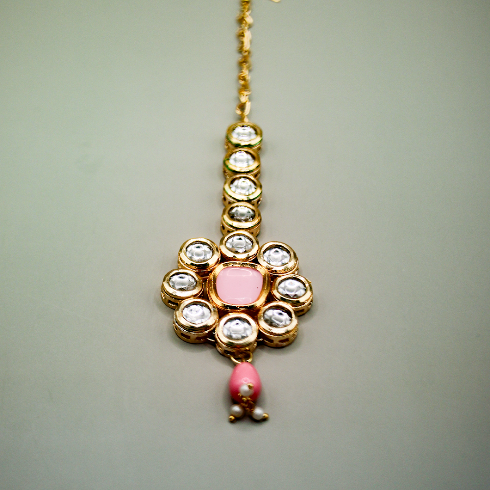 Gulabi Floral Drop Kundan Maang Tikka