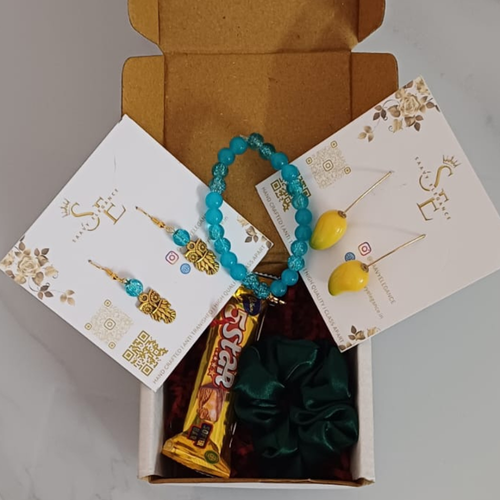 Valentine Special Elegant Gift Box – Blue Bracelet & Drop Earrings Combo