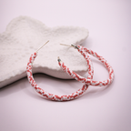 Pink-White Mosaic Hoop Earrings