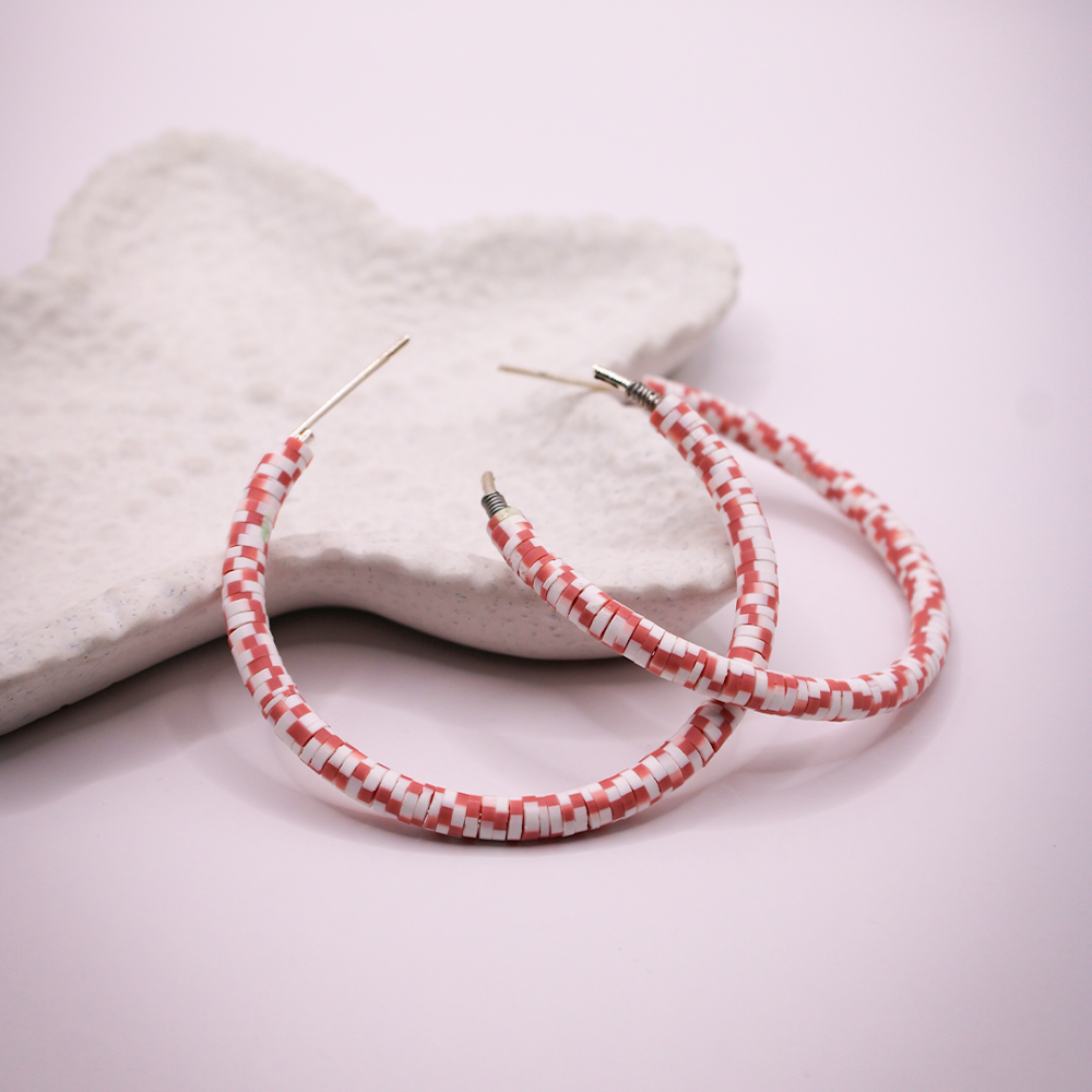 Pink-White Mosaic Hoop Earrings