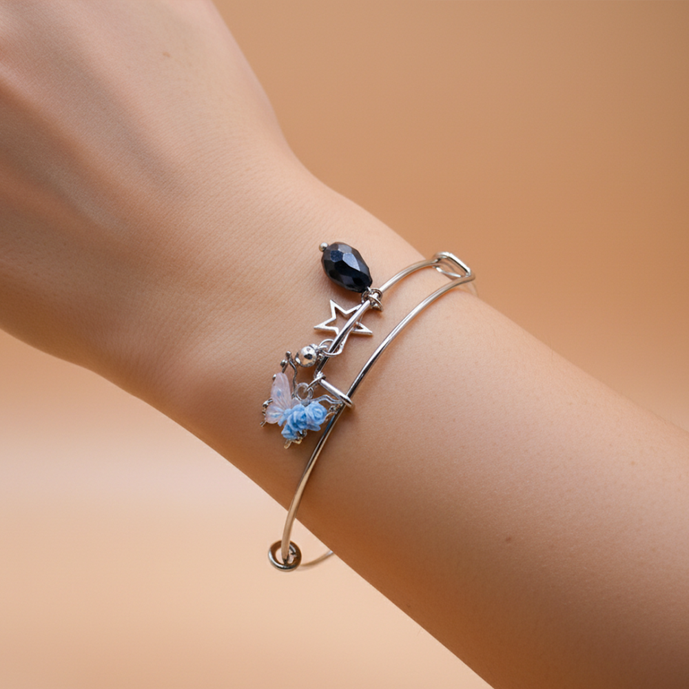 Silver Butterfly Kiss Charms Bracelet