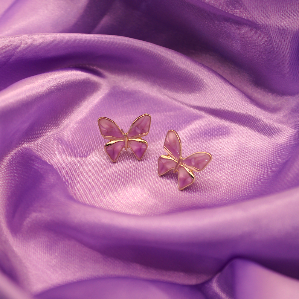 Lavender Gilded Butterfly Stud Earrings