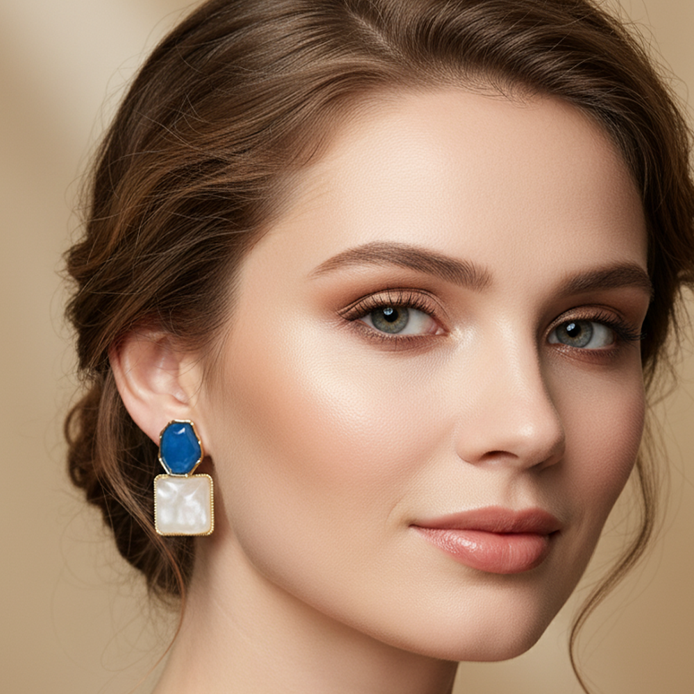 Sapphire Block Squared Glossy Drop Earrings