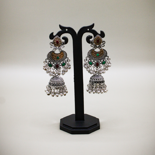 Dual Tone Half-Moon Temple Antique Jhumka Earrings