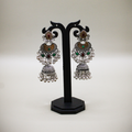 Dual Tone Half-Moon Temple Antique Jhumka Earrings