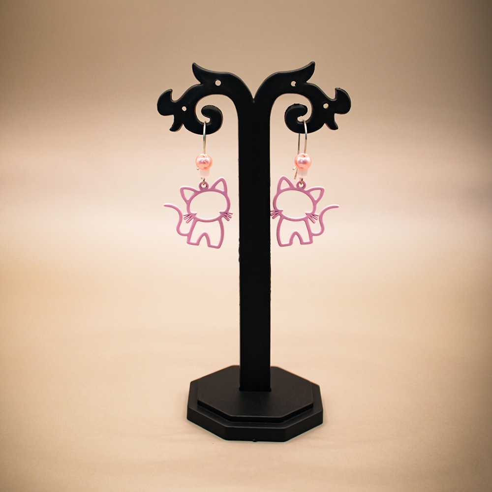 Pink Cat Dangle Earrings