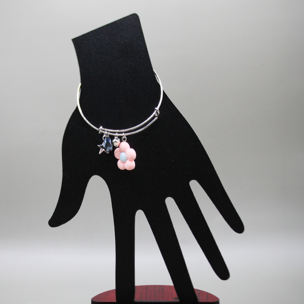 Pink Petal Delight Silver Charms Bracelet