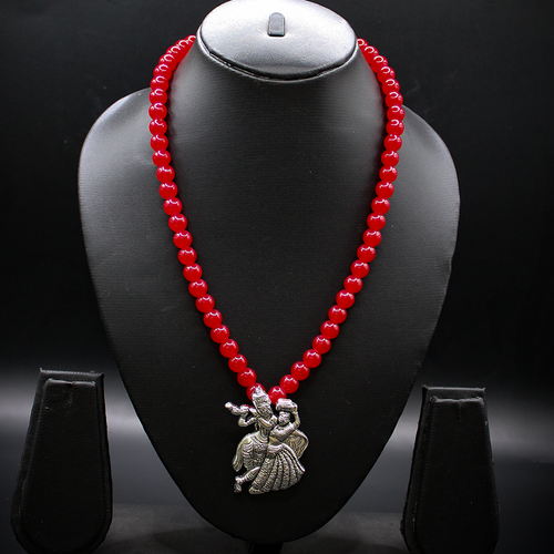 Radha Krishna Pendant Crimson long Necklace