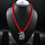 Radha Krishna Pendant Crimson long Necklace