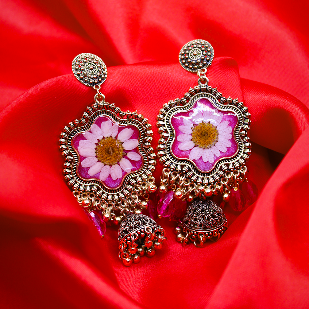 Gulabi Petal Bell Drop Jhumka Earrings