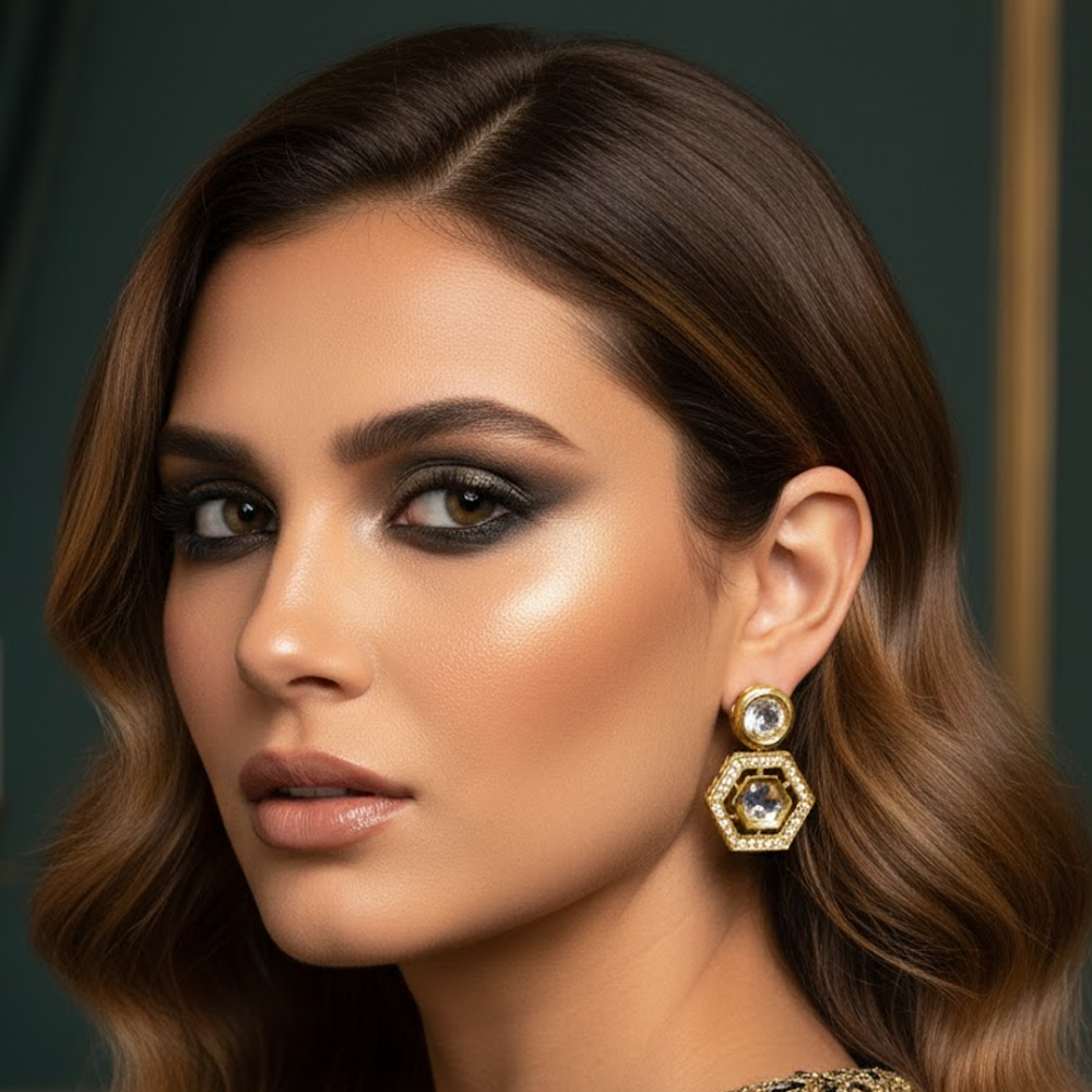 Minimal Kundan Hexa Dangle Earrings