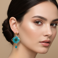 Encased Cyan Flower Dangle Earrings