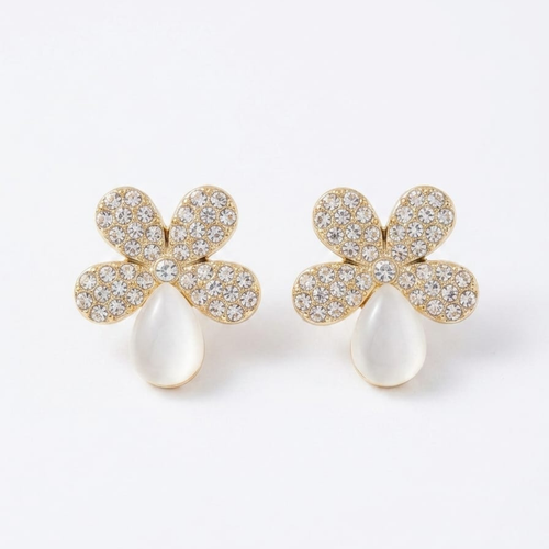 Crystal Flower Pearl Drop Earrings