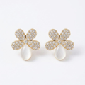 Crystal Flower Pearl Drop Earrings