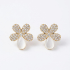 Crystal Flower Pearl Drop Earrings