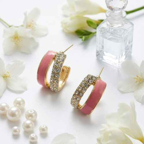 Pink Crystal Hoop Earrings