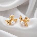 Golden Bow Pearl Earrings