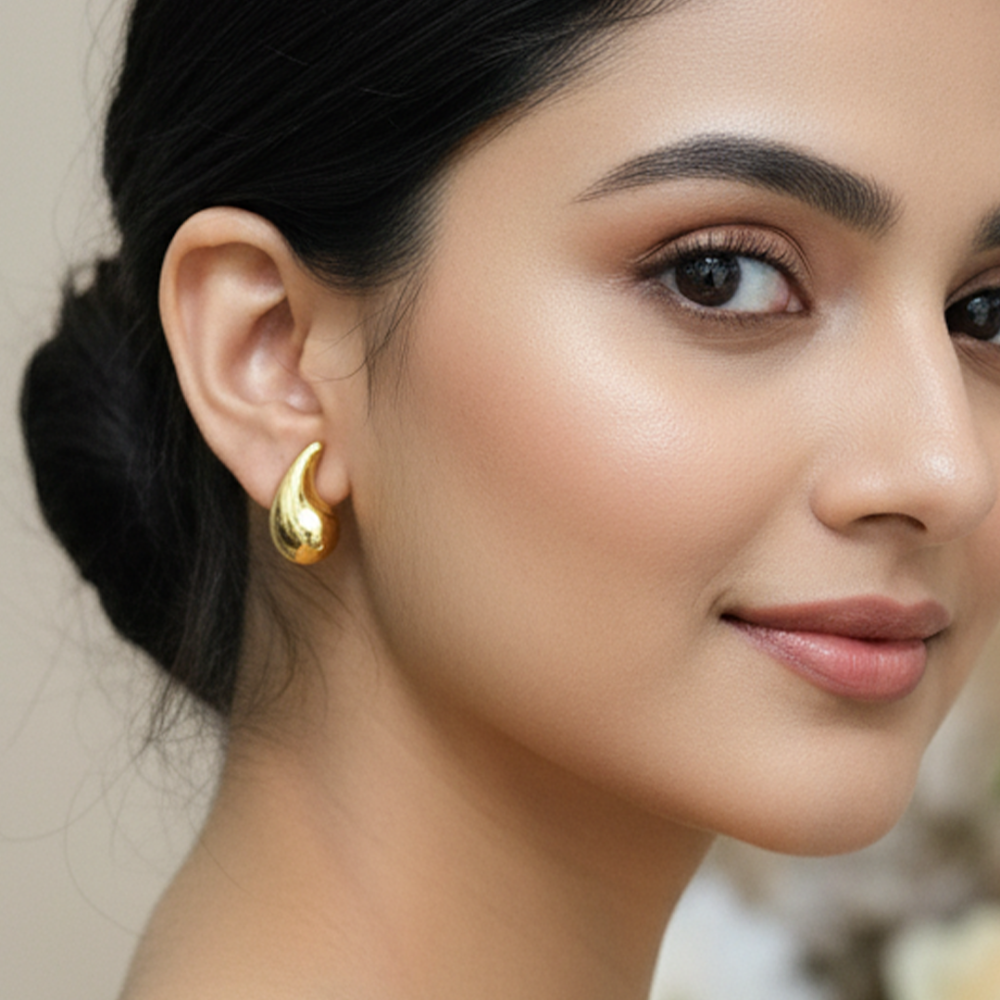 Lustrous Golden Drop Stud Earrings