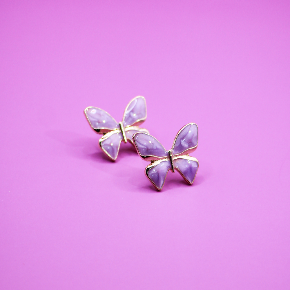Lavender Gilded Butterfly Stud Earrings
