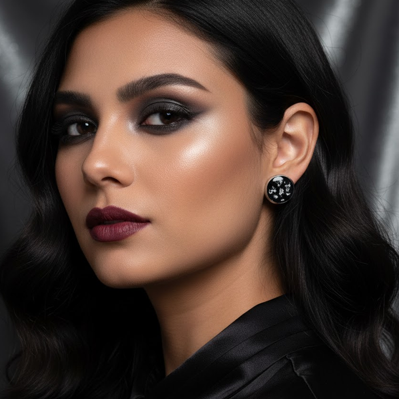 Black Resin Dot Stud Earrings
