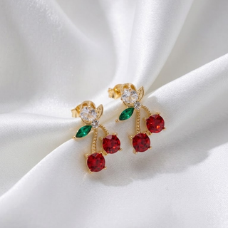Cherry Crystal Drop Earrings (Gold)