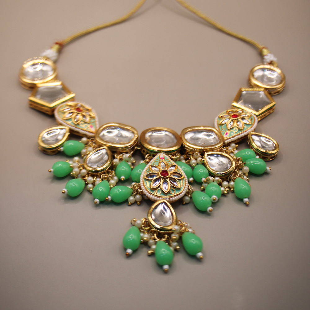 Mint Dewdrop Kundan Jewellery Set