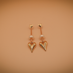 Dangling Golden Heart Statement Earrings With Bead