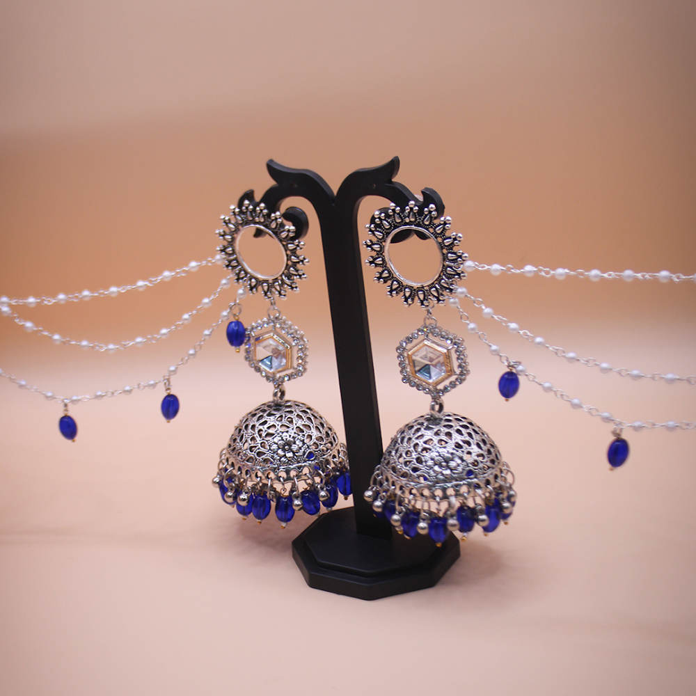Royal Sapphire Grandeur Jhumka Earrings
