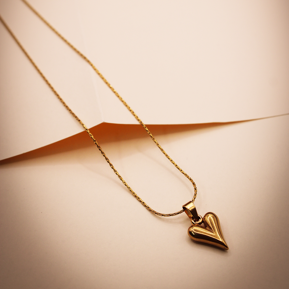 Mirror Finish Puffed Golden Heart Pendant anti-tarnish