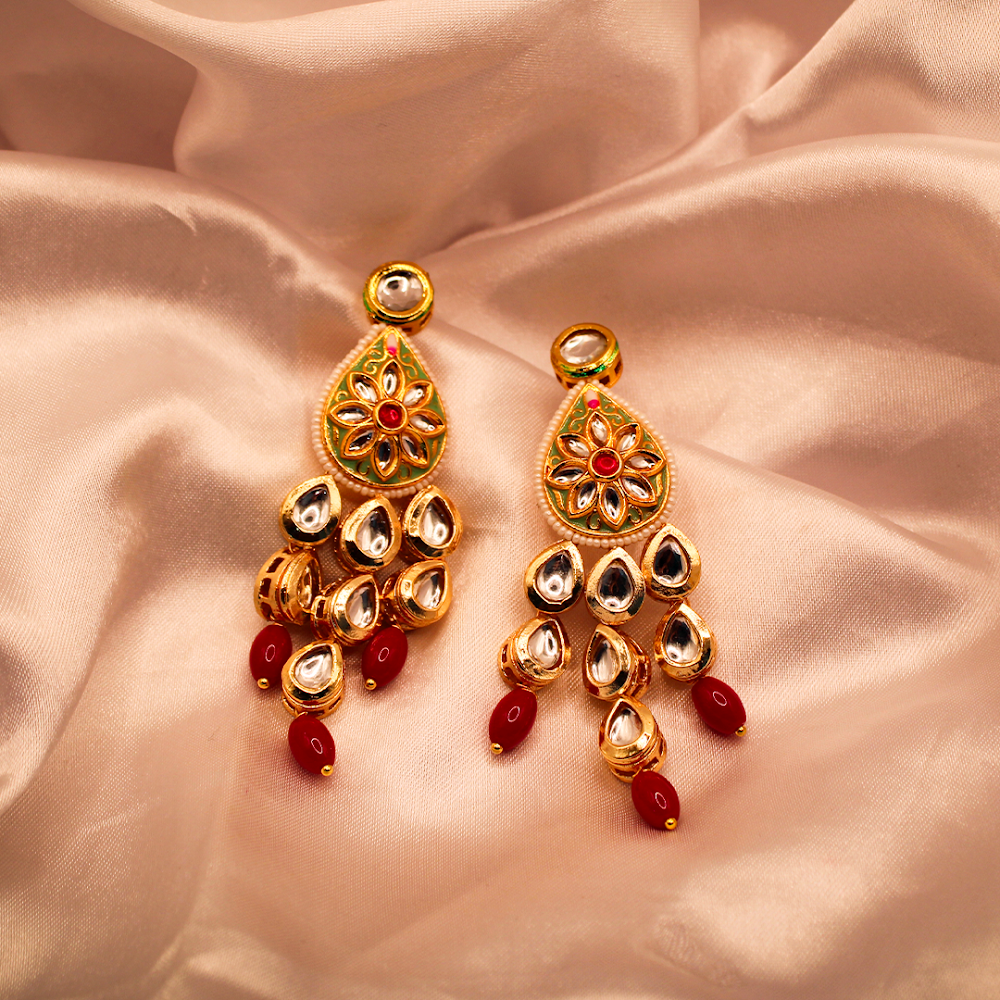 Royal Mint Cluster Kundan Drop Earrings