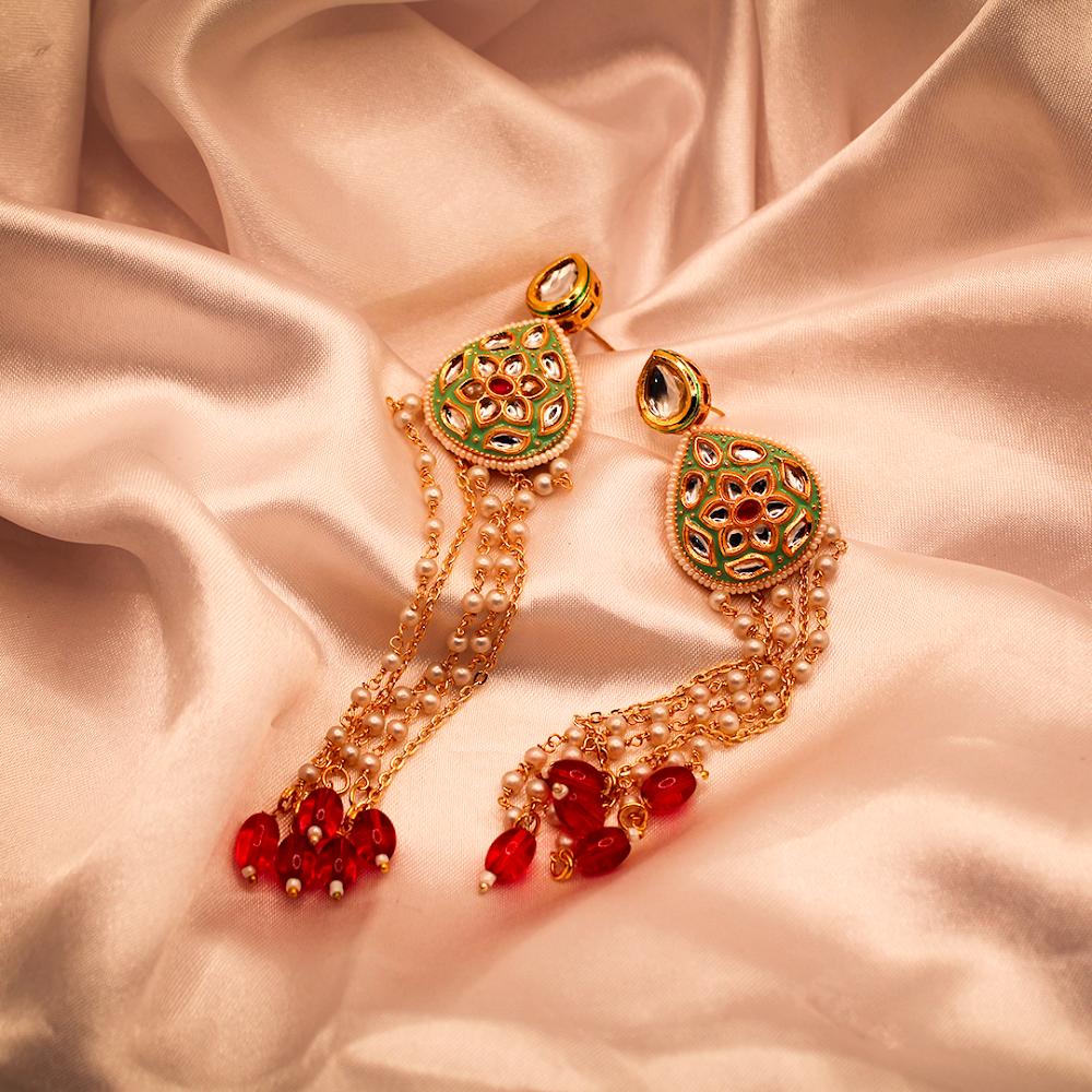 Mint Dewdrop Kundan Dangle Earrings