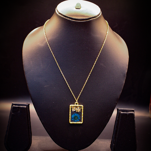 Azure Bloom Resin Rectangle Pendant