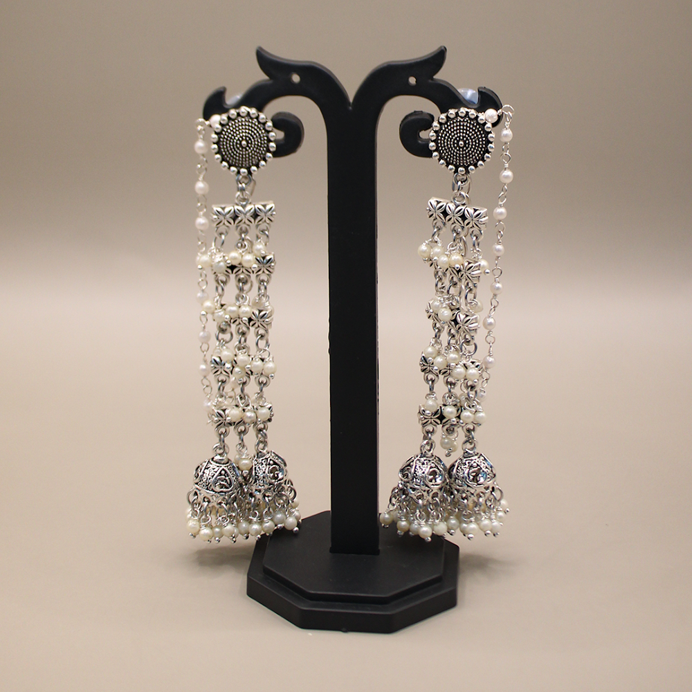 Oxidized Waterfall Bead Jhumka Earrings