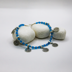 Coin Charms Silver-Blue Beaded Anklets