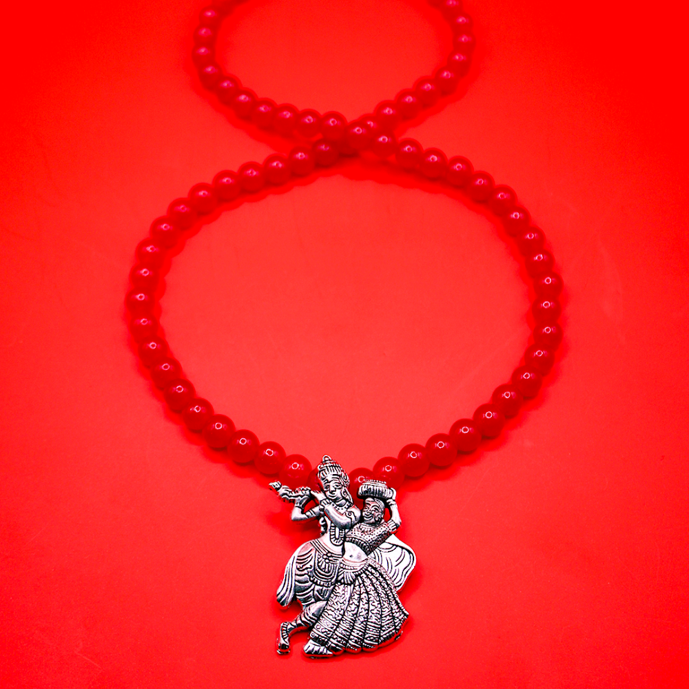 Radha Krishna Pendant Crimson long Necklace