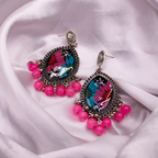 Pink & Blue Bloom Jhumka Earrings